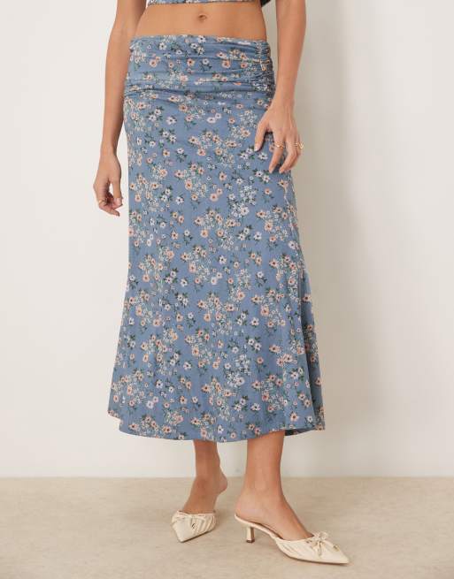 ASOS DESIGN co-ord ruched drape maxi skirt in blue floral ASOS