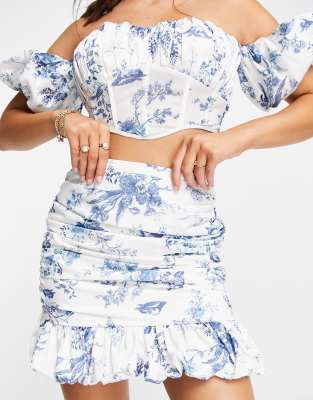 ASOS DESIGN co-ord ruched mini skirt in floral print - view 1