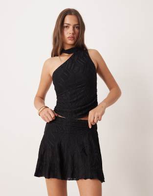 ASOS DESIGN ASOS DESIGN co-ord ruched waist flippy mini textured skirt in black