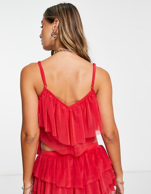 ASOS DESIGN co-ord ruffle cami top in red