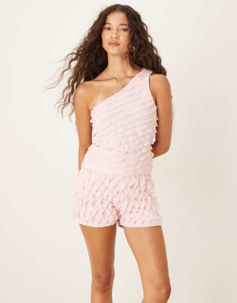 ASOS DESIGN co-ord ruffle hot pant shorts in baby pink - view 1