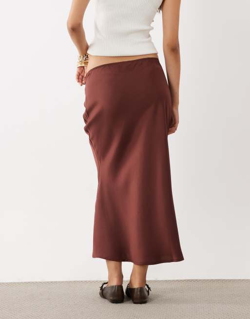 ASOS DESIGN co-ord satin bias maxi skirt in chocolate, 5 of 5