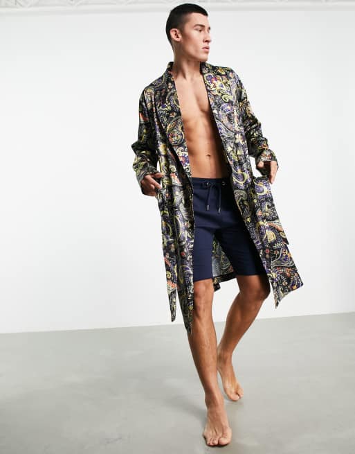 ASOS DESIGN co ord satin dressing gown with paisley print