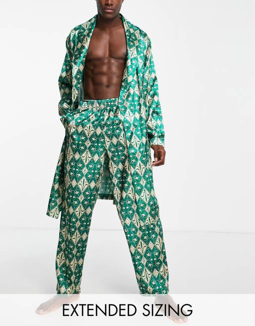 ASOS DESIGN satin dressing gown and pyjama bottoms with print, 3 of 3