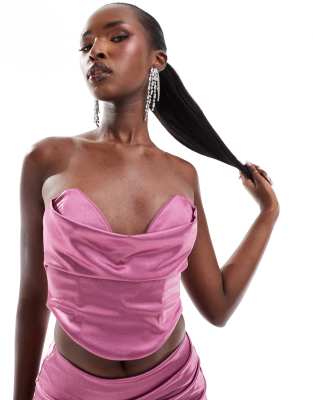ASOS DESIGN ASOS DESIGN co-ord satin twill strapless corset top with v bar in mauve-Purple