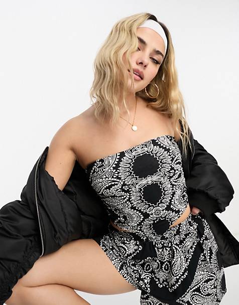 ASOS DESIGN co-ord scarf hem bandeau top with ruched sides in bandana print
