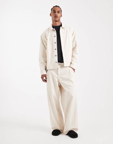ASOS DESIGN Co-ord schwere extrem weite Jeans in Ecru mit Falten - view 1