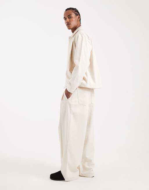 ASOS DESIGN Co-ord schwere extrem weite Jeans in Ecru mit Falten, 2 von 5