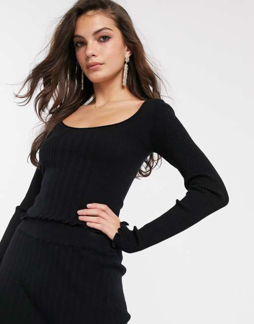 ASOS DESIGN ruffle hem co-ord in Black, 2 of 3