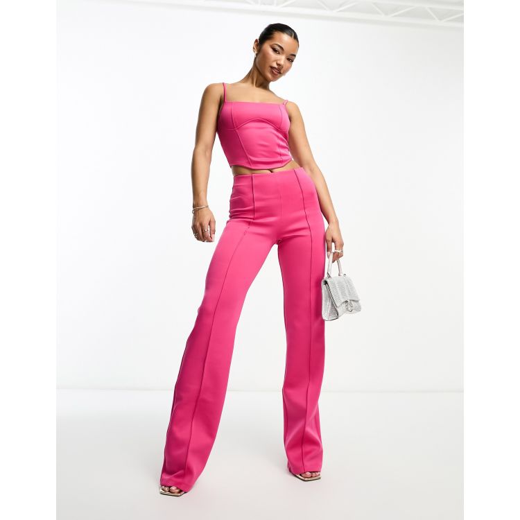 ASOS DESIGN co-ord scuba fitted straight leg trouser with pintucks in pink