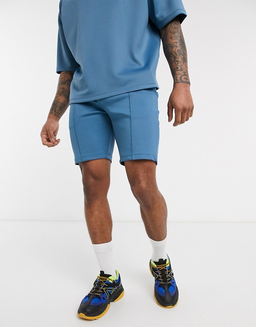 ASOS DESIGN co-ord scuba shorts in blue with pin tucks
