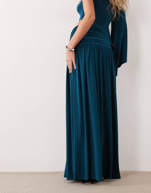 ASOS DESIGN co-ord sculpted twisted front maxi skirt in petrol, 3 of 5