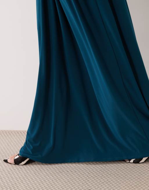 ASOS DESIGN co-ord sculpted twisted front maxi skirt in petrol, 5 of 5