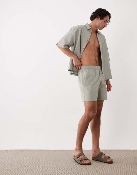 ASOS DESIGN co-ord seersucker mid length shorts in sage green - view 1