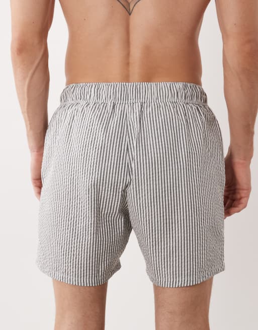 ASOS DESIGN co-ord seersucker swim shorts in mid length in black stripe, 5 of 5