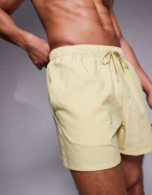 ASOS DESIGN co-ord seersucker swim shorts in short length in green, 3 of 4