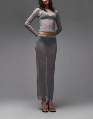 Asos Design Co-ord Semi Sheer Metallic Knit Maxi Skirt In Silver