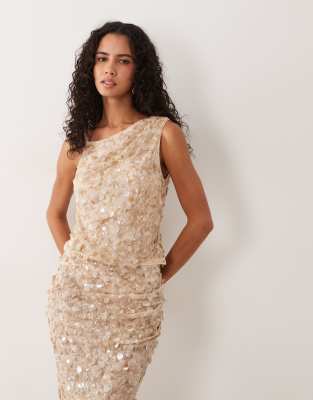 Asos Design Co-ord Sequin Asymmetric Cami With Gathered Shoulder In Gold