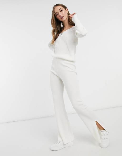 ASOS DESIGN - Combi-set - Gebreide trui en broek met wijde pijpen in crème, 2 van 2