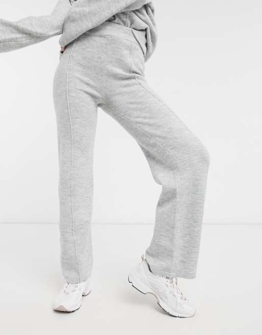 ASOS DESIGN - Co-ord set - Gebreide broek met wijde pijpen in gemêleerd grijs