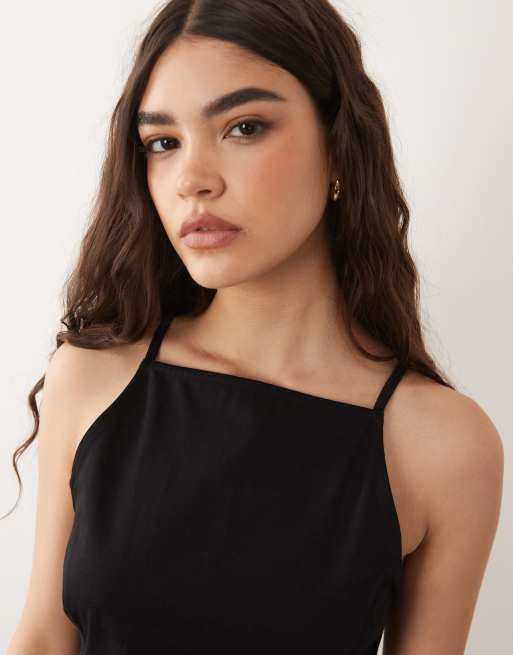 ASOS DESIGN - Co-ord set met haltertop met rechte hals in zwart, 2 van 4