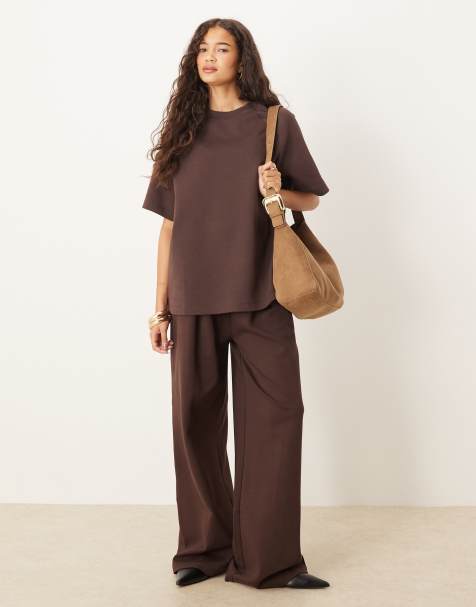ASOS DESIGN - Co-ord set met interlock naden in chocoladebruin - view 1
