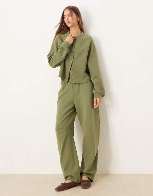 ASOS DESIGN - Co-ord set met interlocknaden in kaki