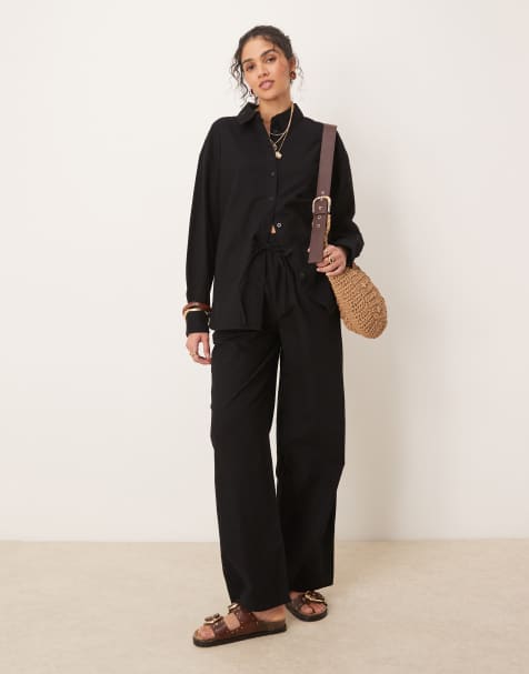 ASOS DESIGN - Co-ord set met overhemd en broek met linnenlook in zwart - view 1