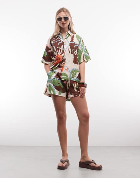 ASOS DESIGN - Co-ord set met overhemd met korte mouwen in abstracte tropische print - view 1