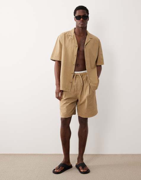 ASOS DESIGN - Co-ord set met textuur en reverskraag in beige - view 1