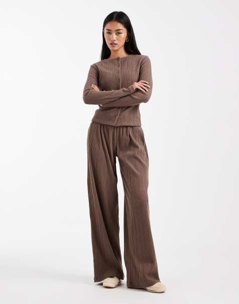 ASOS DESIGN - Co-ord set met wijde pijpen en lange mouwen in chocoladebruin - view 1