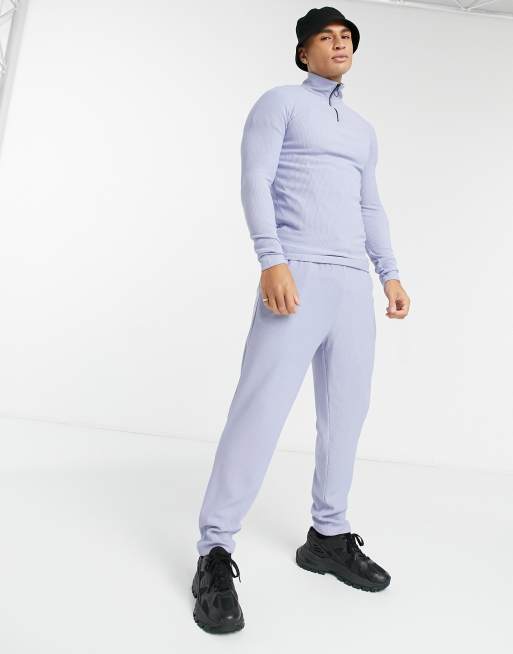 ASOS Design - Co-ord set nette skinny joggingbroek met ribbels en vaste zoom in lichtblauw