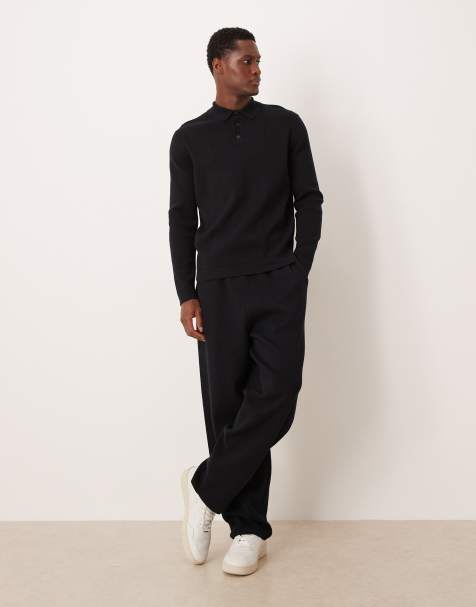 ASOS DESIGN - Co-ord set van compact gebreide polo en joggingbroek in zwart - view 1
