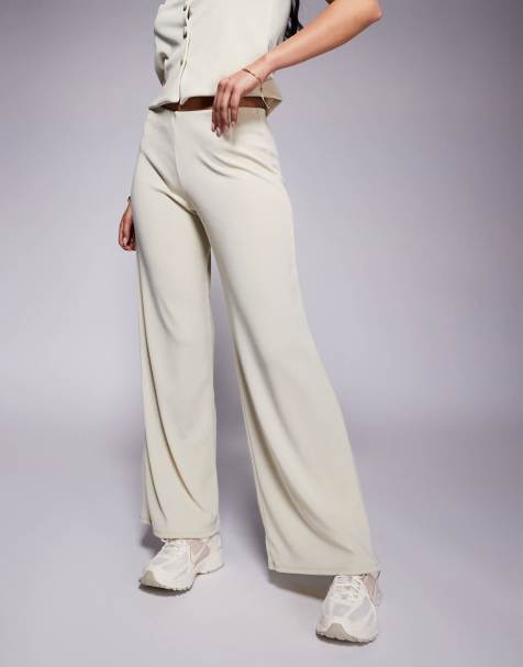 ASOS DESIGN - Co-ord set van geribbeld gilet met knopen aan de voorkant en broek in stone - view 1