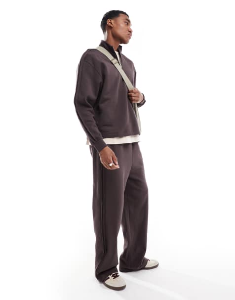 ASOS DESIGN - Co-ord set van joggingbroek met wijde pijpen en top met korte rits in bruin - view 1