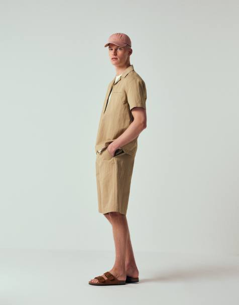 ASOS DESIGN - Co-ord set van overhemd en short in beige - view 1
