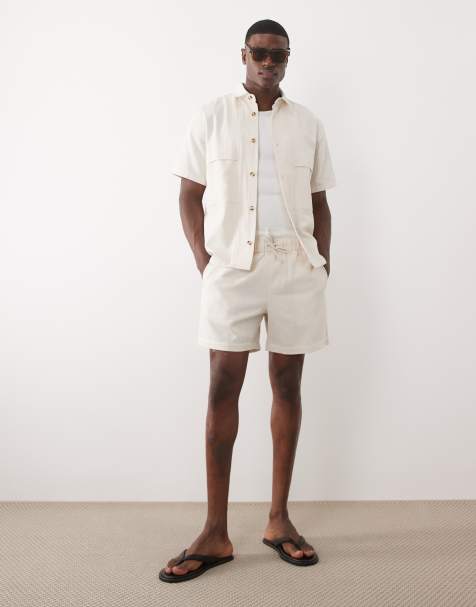ASOS DESIGN - Co-ord set van overhemd en short met textuur in crème - view 1