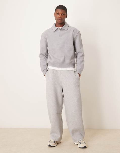 ASOS DESIGN - Co-ord set van oversized polo-sweatshirt en jort van zware stof in gemêleerd grijs - view 1
