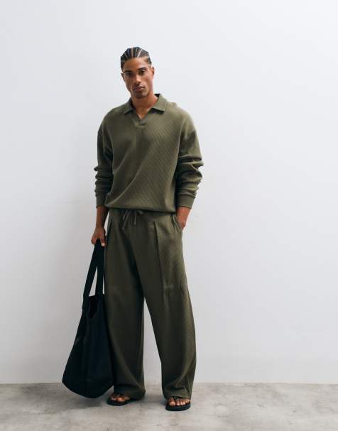 ASOS DESIGN - Co-ord set van oversized rechte polo en joggingbroek met ballonpijpen en geribbelde textuur in groen - view 1