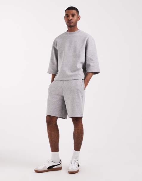 ASOS DESIGN - Co-ord set van ruimvallend sweatshirt met korte mouwen en oversized langere short in gemêleerd grijs - view 1