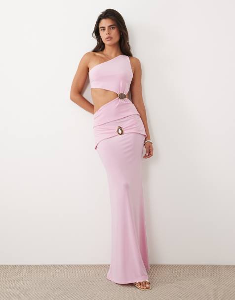 ASOS DESIGN - Co-ord set van top met blote schouder, hardware en uitsnijding en maxi-rok in roze - view 1