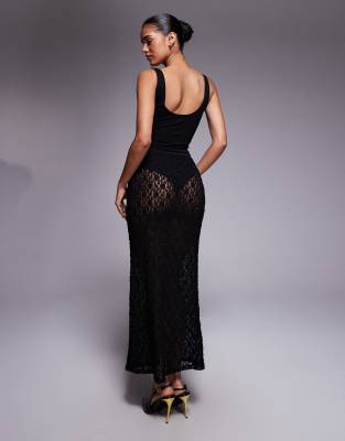 Asos Design Co-ord Sheer Lace Midi Skirt In Black