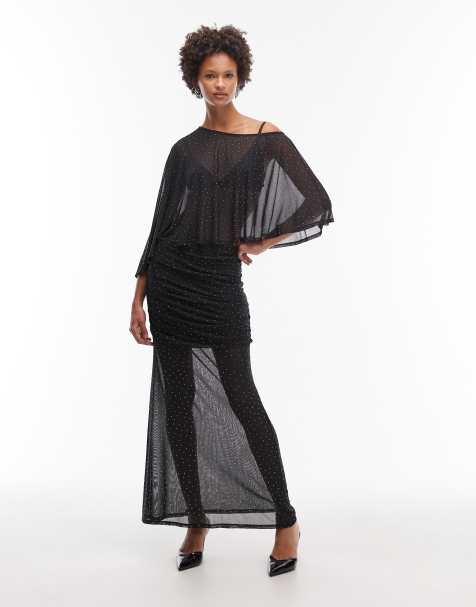 ASOS DESIGN co-ord sheer mesh hotfix maxi skirt in black - view 1