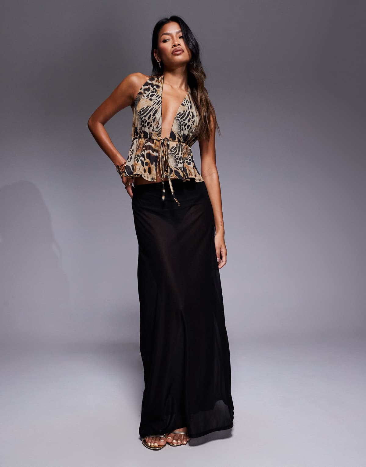 ASOS DESIGN co-ord sheer mesh maxi skirt in black