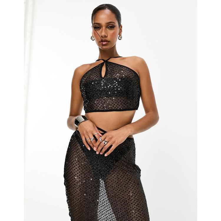 Miss Selfridge Premium embellished rope detail bralette co-ord in silver