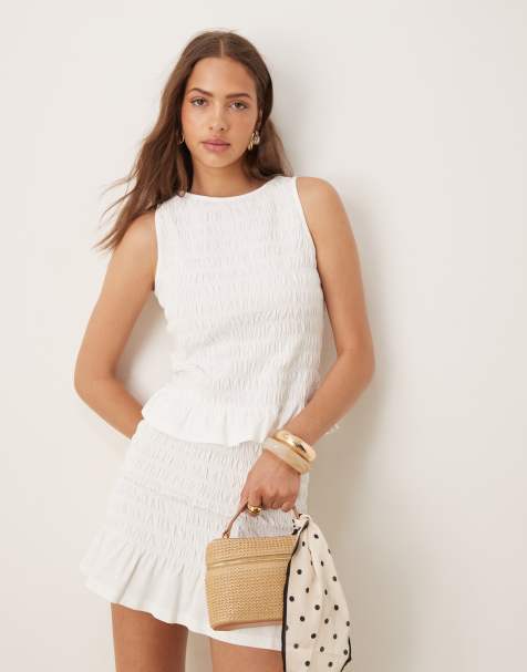 ASOS DESIGN co-ord shirred frill hem top in white - view 1