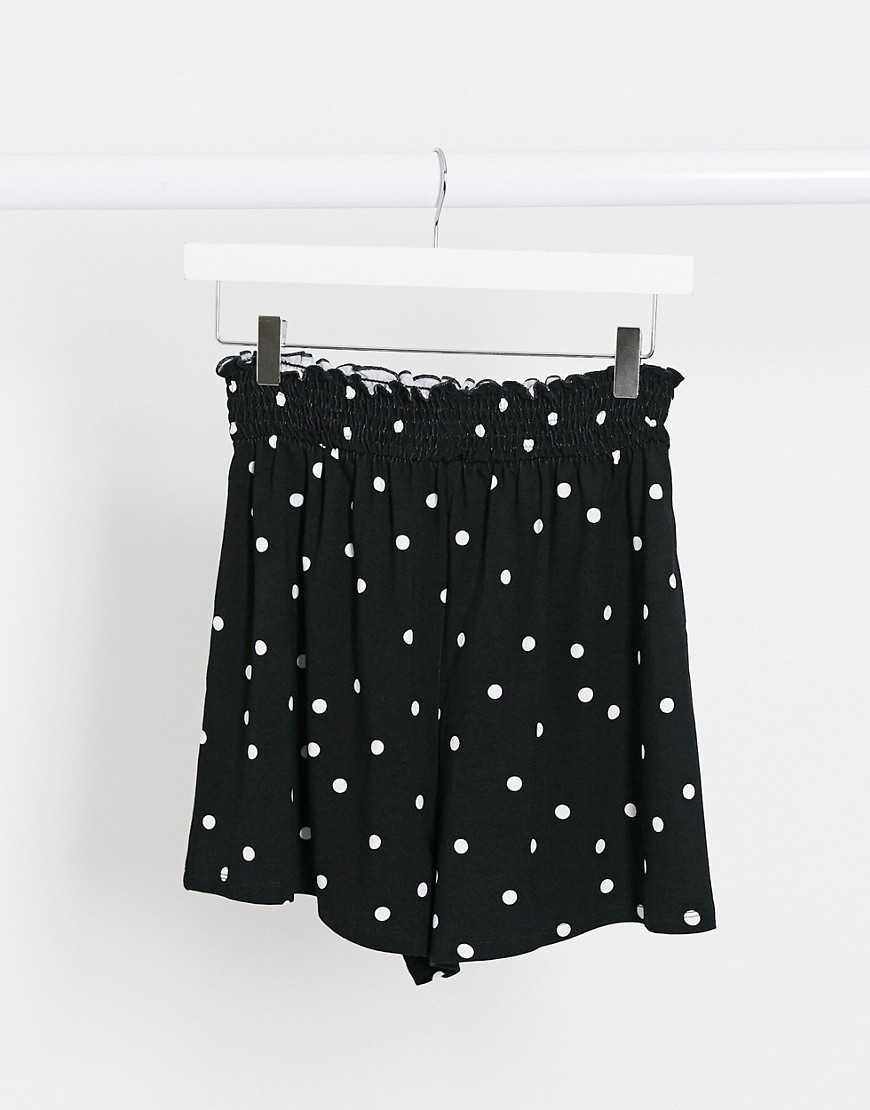 ASOS DESIGN co-ord shirred waist shorts in polka dot print-Multi