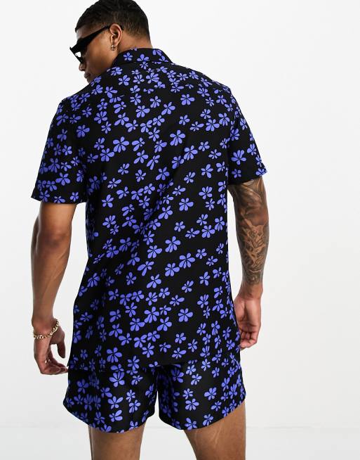 ASOS DESIGN co-ord shirt in dark based floral, 2 of 4