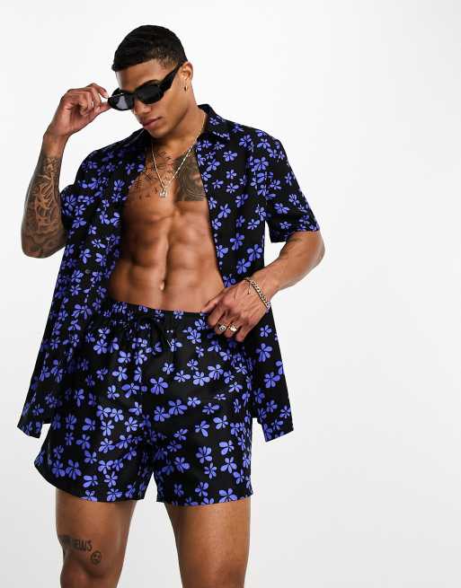 ASOS DESIGN co-ord shirt in dark based floral, 3 of 4