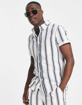 ASOS DESIGN co-ord shirt in white and navy stripe